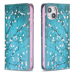 Funda de Cuero Cartera con Soporte Flores Carcasa para Apple iPhone 15 Cian