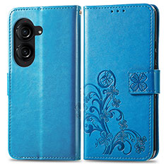 Funda de Cuero Cartera con Soporte Flores Carcasa para Asus ZenFone 10 Azul