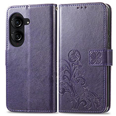 Funda de Cuero Cartera con Soporte Flores Carcasa para Asus ZenFone 10 Morado