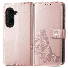 Funda de Cuero Cartera con Soporte Flores Carcasa para Asus ZenFone 10 Oro Rosa