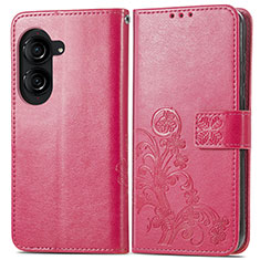 Funda de Cuero Cartera con Soporte Flores Carcasa para Asus ZenFone 10 Rosa Roja