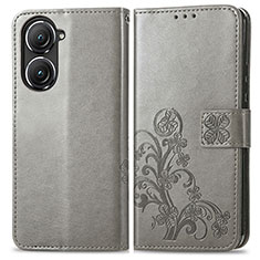 Funda de Cuero Cartera con Soporte Flores Carcasa para Asus Zenfone 9 Gris