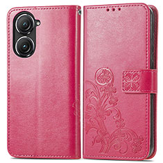 Funda de Cuero Cartera con Soporte Flores Carcasa para Asus Zenfone 9 Rosa Roja