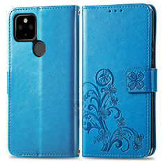 Funda de Cuero Cartera con Soporte Flores Carcasa para Google Pixel 5a 5G Azul