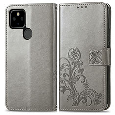 Funda de Cuero Cartera con Soporte Flores Carcasa para Google Pixel 5a 5G Gris