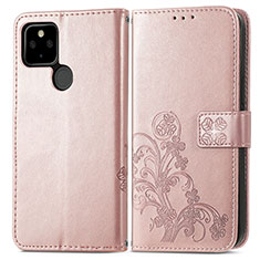 Funda de Cuero Cartera con Soporte Flores Carcasa para Google Pixel 5a 5G Oro Rosa