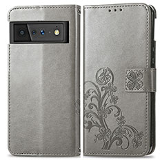 Funda de Cuero Cartera con Soporte Flores Carcasa para Google Pixel 6 Pro 5G Gris