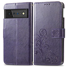 Funda de Cuero Cartera con Soporte Flores Carcasa para Google Pixel 6 Pro 5G Morado