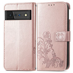 Funda de Cuero Cartera con Soporte Flores Carcasa para Google Pixel 6 Pro 5G Oro Rosa