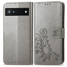 Funda de Cuero Cartera con Soporte Flores Carcasa para Google Pixel 6a 5G Gris