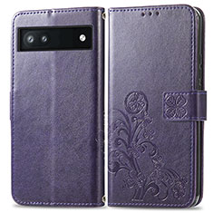 Funda de Cuero Cartera con Soporte Flores Carcasa para Google Pixel 6a 5G Morado