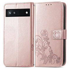 Funda de Cuero Cartera con Soporte Flores Carcasa para Google Pixel 6a 5G Oro Rosa