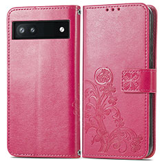 Funda de Cuero Cartera con Soporte Flores Carcasa para Google Pixel 6a 5G Rosa Roja