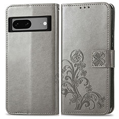 Funda de Cuero Cartera con Soporte Flores Carcasa para Google Pixel 7a 5G Gris