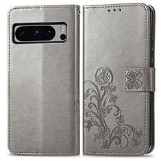 Funda de Cuero Cartera con Soporte Flores Carcasa para Google Pixel 8 Pro 5G Gris