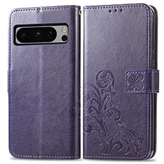 Funda de Cuero Cartera con Soporte Flores Carcasa para Google Pixel 8 Pro 5G Morado