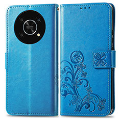 Funda de Cuero Cartera con Soporte Flores Carcasa para Huawei Enjoy 50 Pro Azul