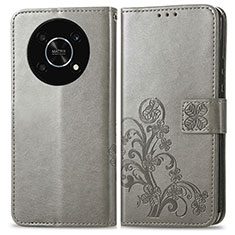 Funda de Cuero Cartera con Soporte Flores Carcasa para Huawei Enjoy 50 Pro Gris