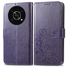 Funda de Cuero Cartera con Soporte Flores Carcasa para Huawei Enjoy 50 Pro Morado