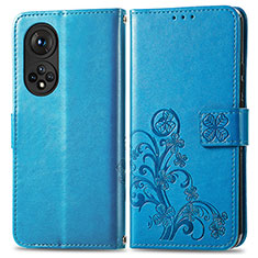 Funda de Cuero Cartera con Soporte Flores Carcasa para Huawei Honor 50 5G Azul