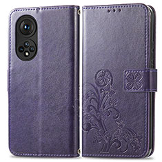 Funda de Cuero Cartera con Soporte Flores Carcasa para Huawei Honor 50 5G Morado