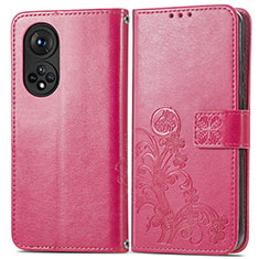 Funda de Cuero Cartera con Soporte Flores Carcasa para Huawei Honor 50 5G Rosa Roja