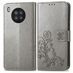 Funda de Cuero Cartera con Soporte Flores Carcasa para Huawei Honor 50 Lite Gris