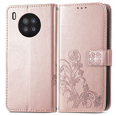 Funda de Cuero Cartera con Soporte Flores Carcasa para Huawei Honor 50 Lite Oro Rosa