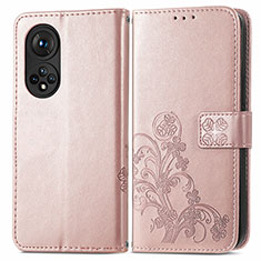 Funda de Cuero Cartera con Soporte Flores Carcasa para Huawei Honor 50 Pro 5G Oro Rosa