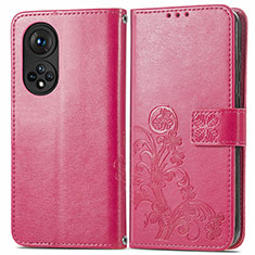 Funda de Cuero Cartera con Soporte Flores Carcasa para Huawei Honor 50 Pro 5G Rosa Roja