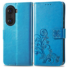 Funda de Cuero Cartera con Soporte Flores Carcasa para Huawei Honor 60 5G Azul