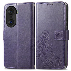 Funda de Cuero Cartera con Soporte Flores Carcasa para Huawei Honor 60 5G Morado