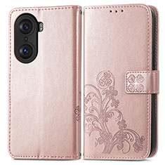 Funda de Cuero Cartera con Soporte Flores Carcasa para Huawei Honor 60 5G Oro Rosa