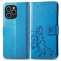 Funda de Cuero Cartera con Soporte Flores Carcasa para Huawei Honor 60 SE 5G Azul