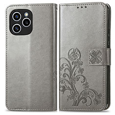 Funda de Cuero Cartera con Soporte Flores Carcasa para Huawei Honor 60 SE 5G Gris