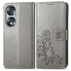 Funda de Cuero Cartera con Soporte Flores Carcasa para Huawei Honor 70 5G Gris