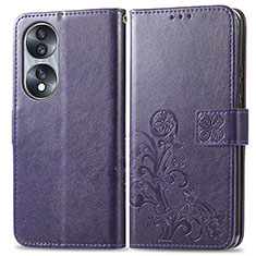 Funda de Cuero Cartera con Soporte Flores Carcasa para Huawei Honor 70 5G Morado