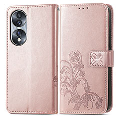 Funda de Cuero Cartera con Soporte Flores Carcasa para Huawei Honor 70 5G Oro Rosa