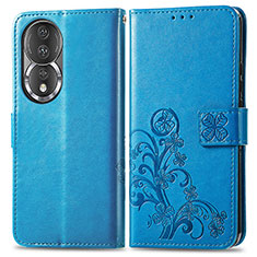 Funda de Cuero Cartera con Soporte Flores Carcasa para Huawei Honor 80 5G Azul