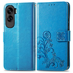 Funda de Cuero Cartera con Soporte Flores Carcasa para Huawei Honor 90 Lite 5G Azul