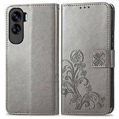 Funda de Cuero Cartera con Soporte Flores Carcasa para Huawei Honor 90 Lite 5G Gris