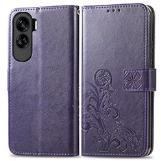 Funda de Cuero Cartera con Soporte Flores Carcasa para Huawei Honor 90 Lite 5G Morado