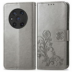 Funda de Cuero Cartera con Soporte Flores Carcasa para Huawei Honor Magic3 5G Gris