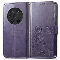 Funda de Cuero Cartera con Soporte Flores Carcasa para Huawei Honor Magic3 5G Morado