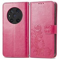 Funda de Cuero Cartera con Soporte Flores Carcasa para Huawei Honor Magic3 5G Rosa Roja