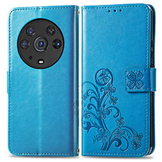 Funda de Cuero Cartera con Soporte Flores Carcasa para Huawei Honor Magic3 Pro 5G Azul