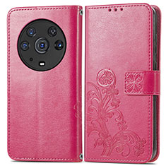 Funda de Cuero Cartera con Soporte Flores Carcasa para Huawei Honor Magic3 Pro 5G Rosa Roja