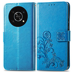 Funda de Cuero Cartera con Soporte Flores Carcasa para Huawei Honor Magic4 Lite 5G Azul