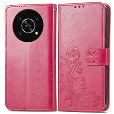 Funda de Cuero Cartera con Soporte Flores Carcasa para Huawei Honor Magic4 Lite 5G Rosa Roja