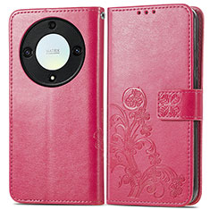 Funda de Cuero Cartera con Soporte Flores Carcasa para Huawei Honor Magic5 Lite 5G Rosa Roja